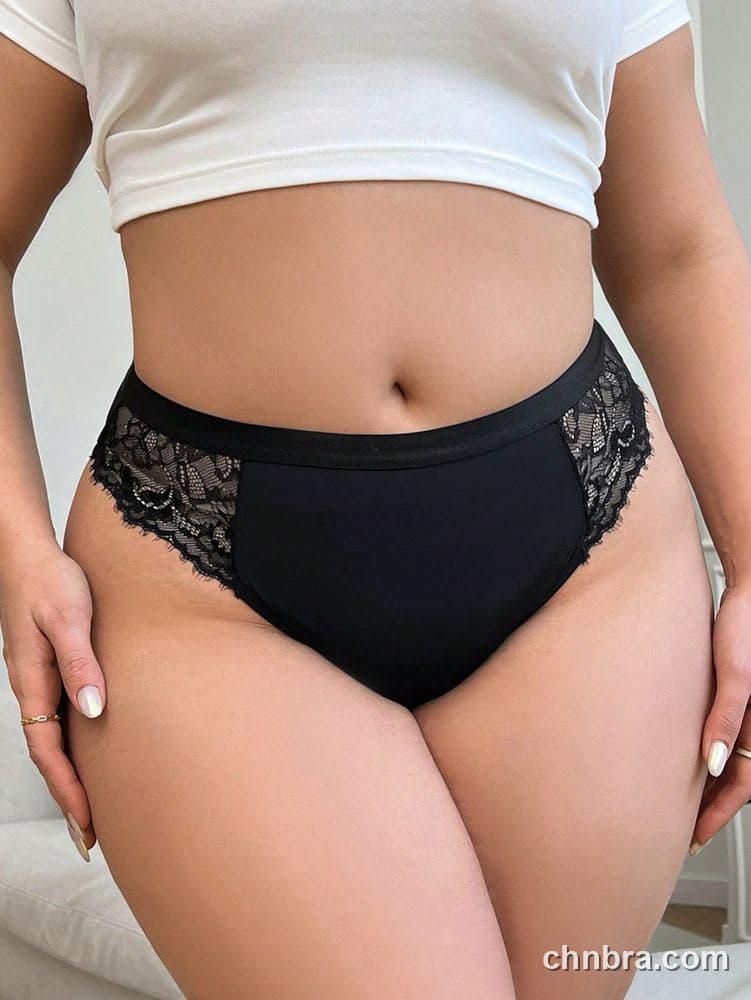 Custom Plus Size Solid Black Eyelash Lace-Side Brief – Wholesale Direct from Factory