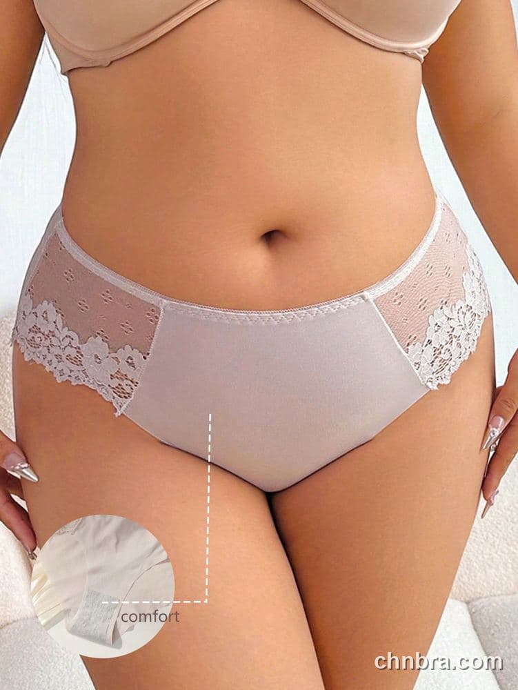 Wholesale Plus Size Solid Caramel Dot Mesh Lace Brief – Direct Factory 8