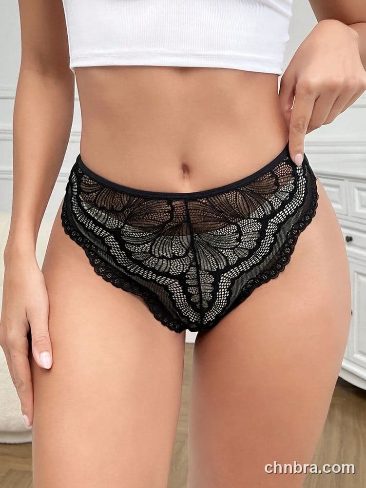Black Fan-Pattern Lace Thong – Bulk Wholesale, Lingerie Supplier 6
