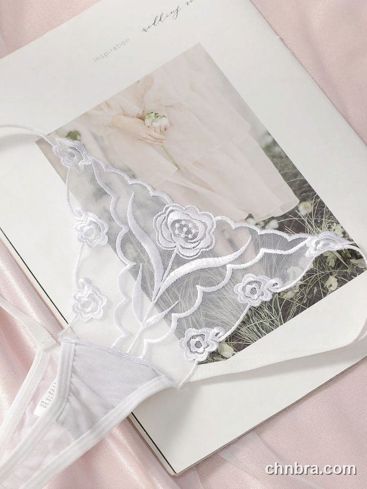 Women's Black Rose-Applique Sheer G-String Panties – OEM / ODM Underwear Manufacturer 4