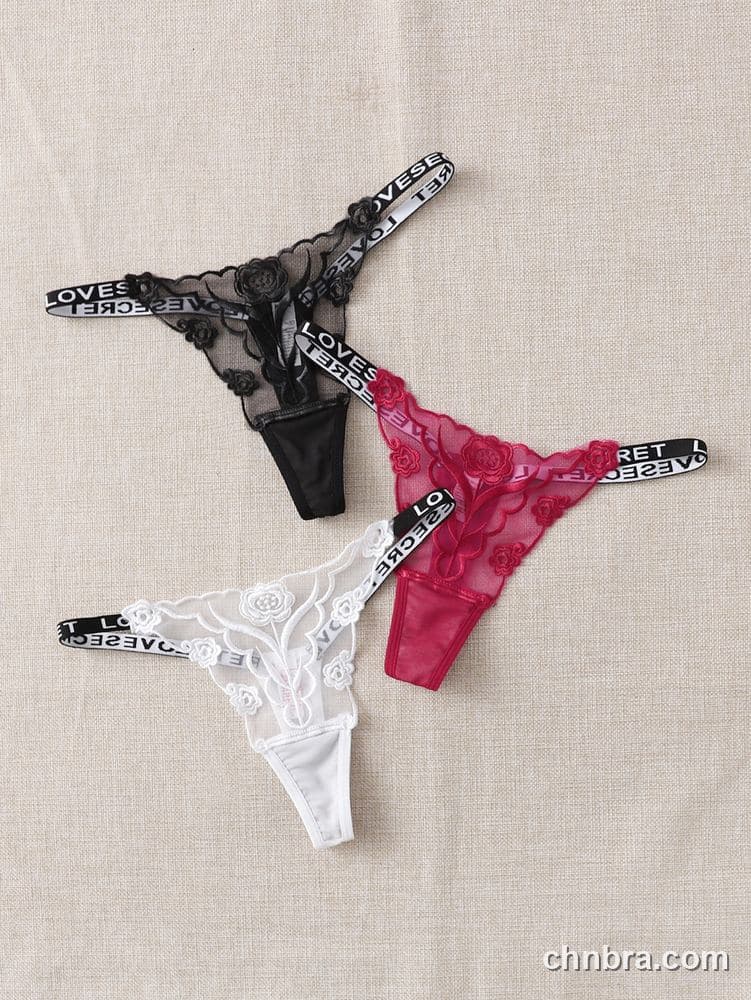 Black Rose-Embroidered Sheer G-String – Bulk Wholesale, Lingerie Supplier 3