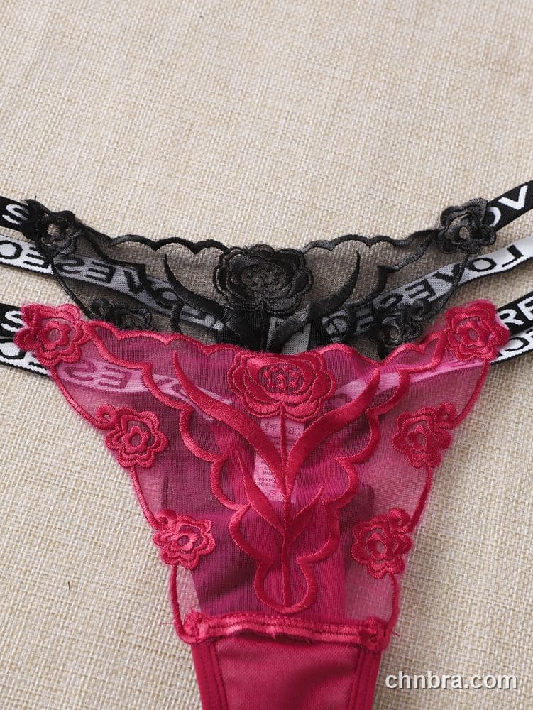Black Rose-Embroidered Sheer G-String – Bulk Wholesale, Lingerie Supplier 5