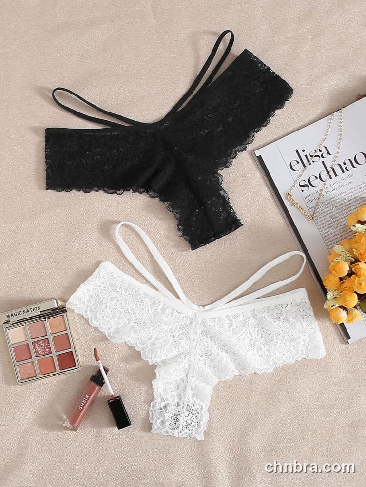 Black Floral Lace Cheeky Thong Panties – Factory Wholesale, Nylon Blend