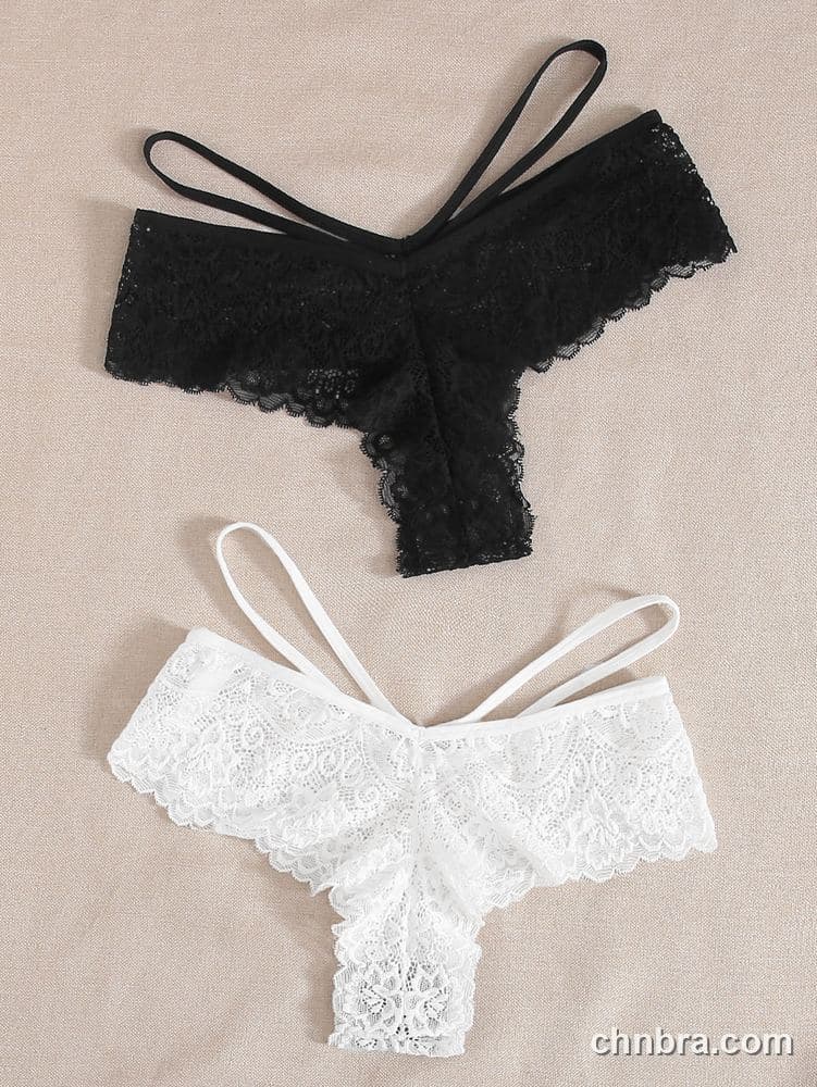 Black Floral Lace Cheeky Thong Panties – Factory Wholesale, Nylon Blend 2