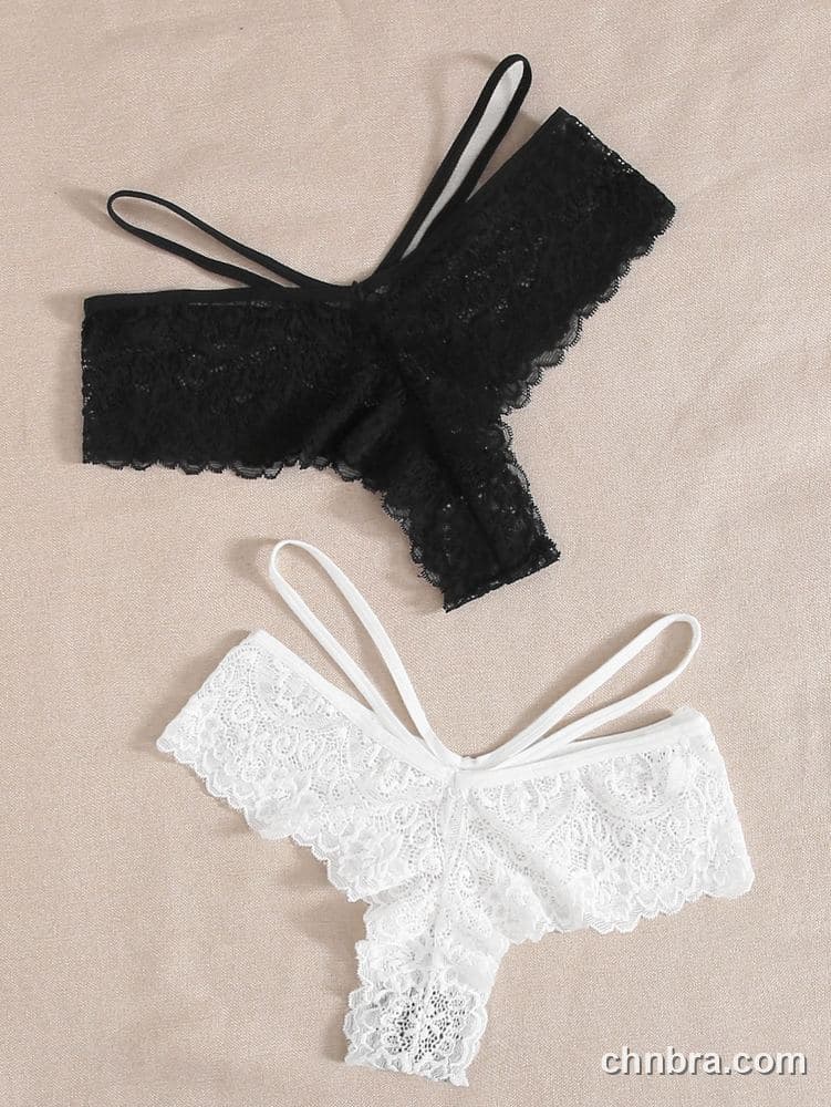 Black Floral Lace Cheeky Thong Panties – Factory Wholesale, Nylon Blend 3