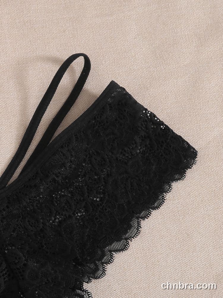 Black Floral Lace Cheeky Thong Panties – Factory Wholesale, Nylon Blend 4
