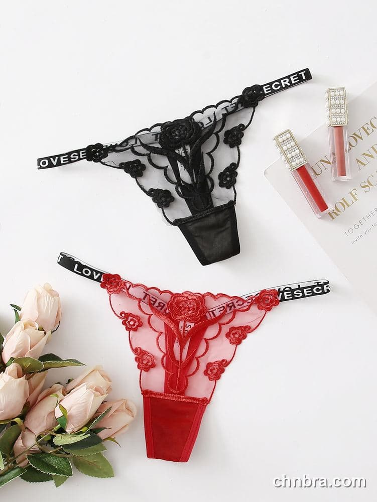 Custom Black Rose-Applique Sheer G-String Panties – Wholesale Direct from Factory