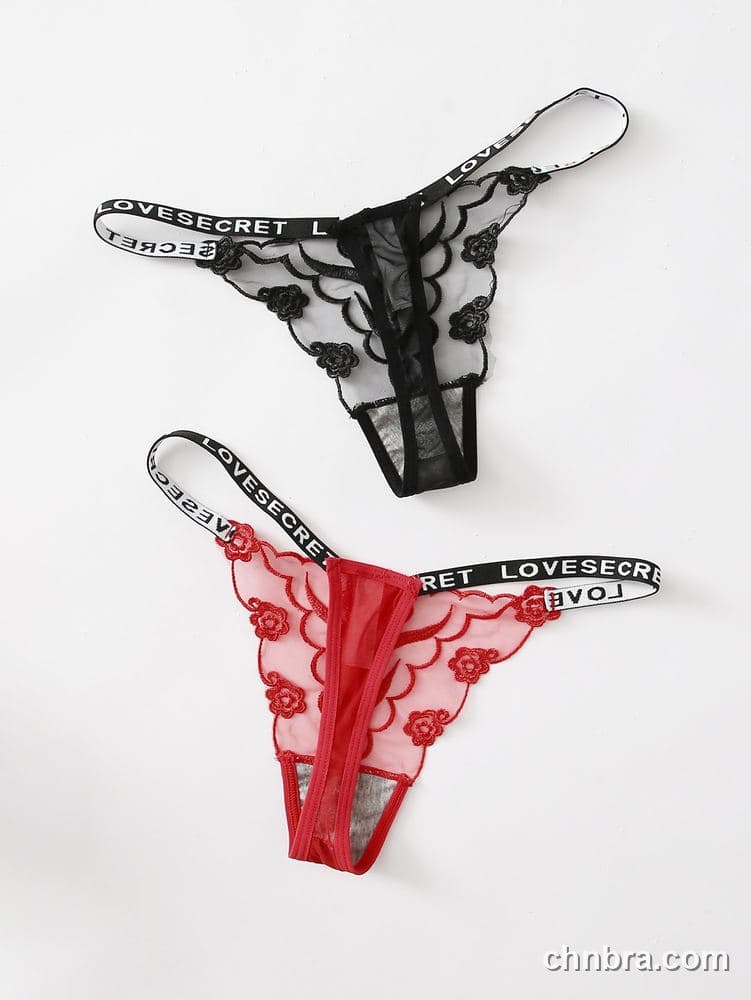Custom Black Rose-Applique Sheer G-String Panties – Wholesale Direct from Factory 2