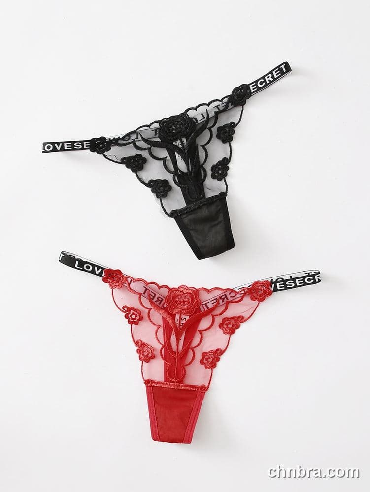 Custom Black Rose-Applique Sheer G-String Panties – Wholesale Direct from Factory 3