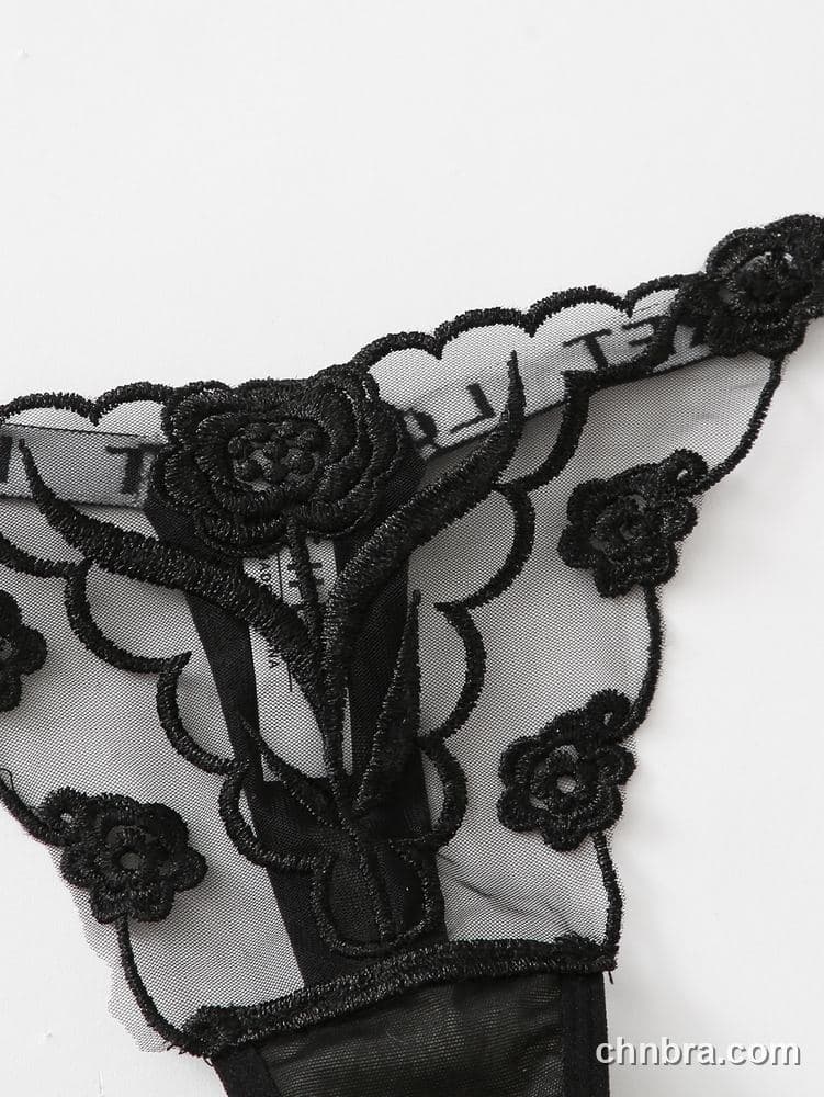 Custom Black Rose-Applique Sheer G-String Panties – Wholesale Direct from Factory 4