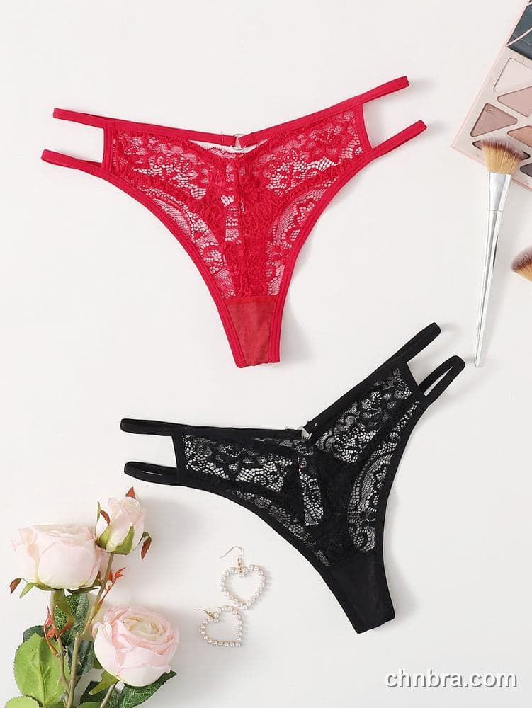 Women's Red Floral Lace Cheeky Thong Panties – OEM / ODM Underwear Manufacturer