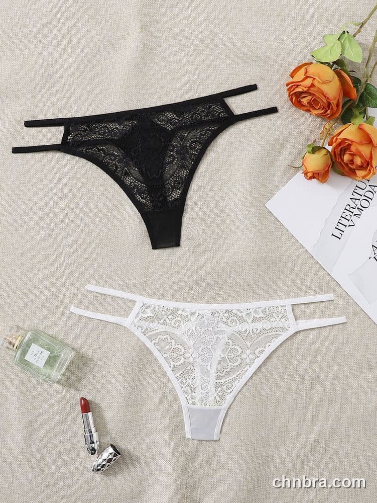 Black Floral Lace Thong Panties – Factory Wholesale, Nylon Blend