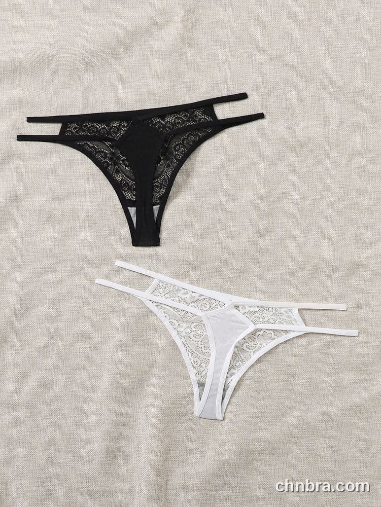 Black Floral Lace Thong Panties – Factory Wholesale, Nylon Blend 2