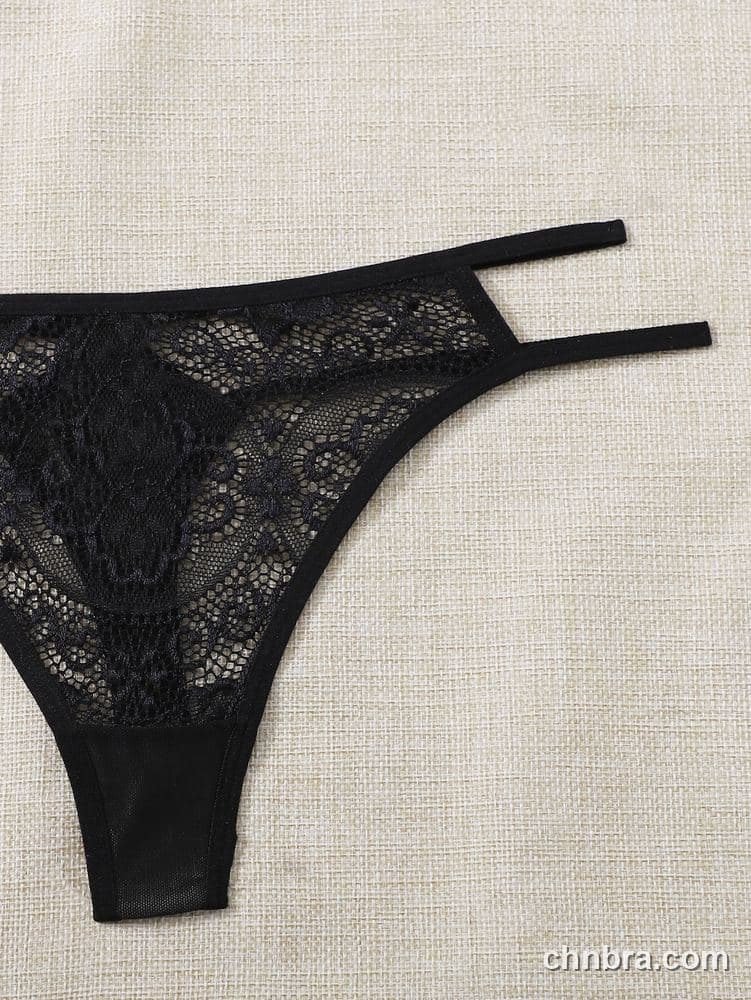 Black Floral Lace Thong Panties – Factory Wholesale, Nylon Blend 3