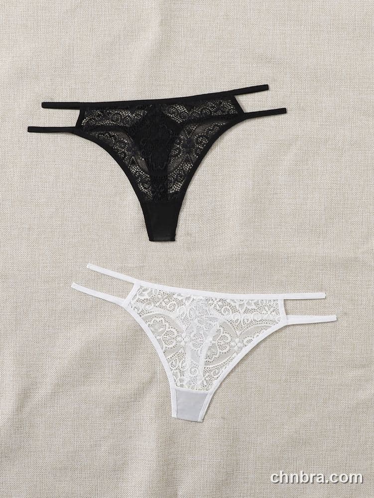 Black Floral Lace Thong Panties – Factory Wholesale, Nylon Blend 4