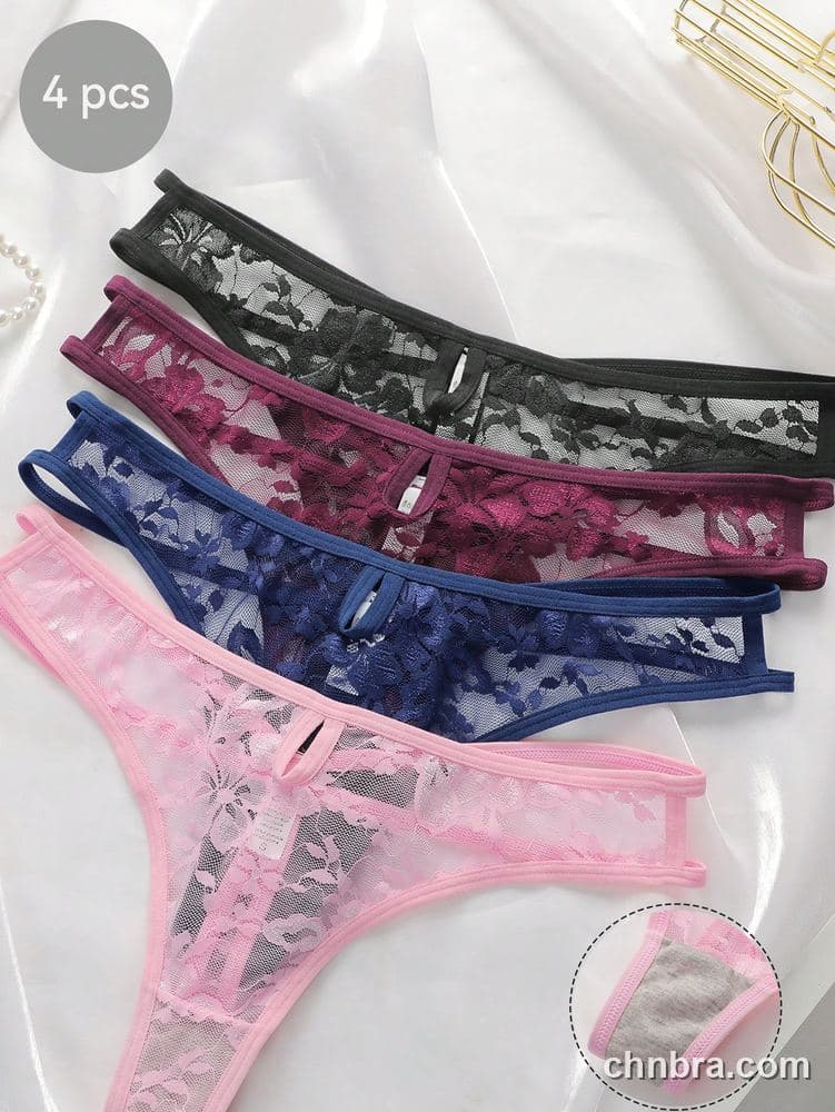 Women's Floral Lace Thong 4-Pack Panties – OEM / ODM Underwear Manufacturer