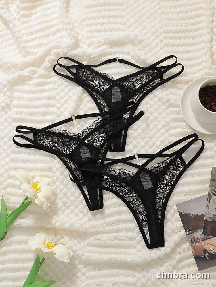 Black Floral Lace Strappy Thong – Bulk Wholesale, Lingerie Supplier 2