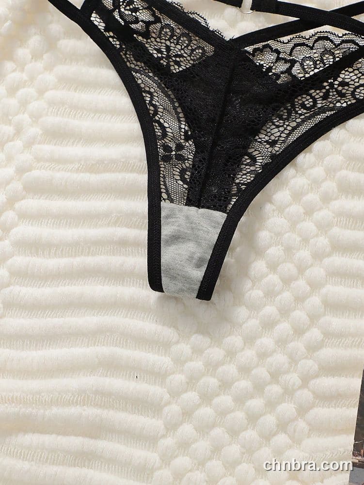Black Floral Lace Strappy Thong – Bulk Wholesale, Lingerie Supplier 3