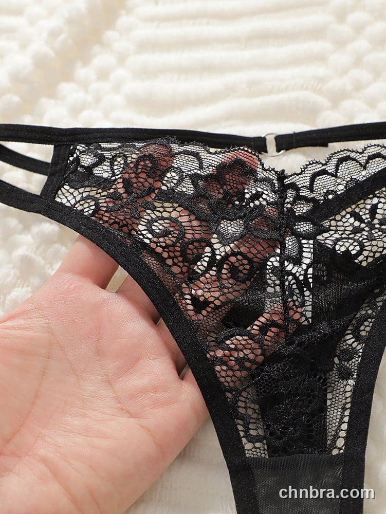 Black Floral Lace Strappy Thong – Bulk Wholesale, Lingerie Supplier 4