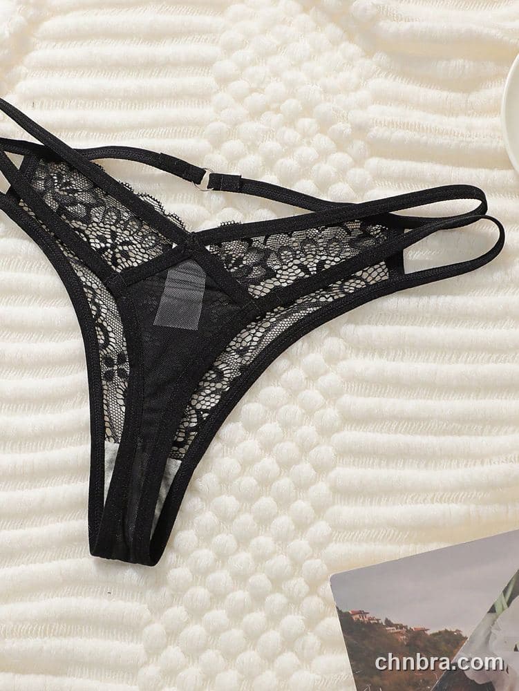 Black Floral Lace Strappy Thong – Bulk Wholesale, Lingerie Supplier 5