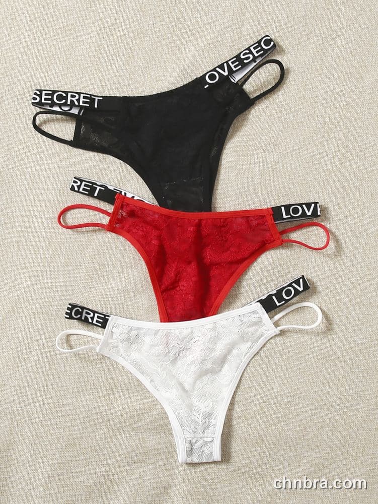 Wholesale Women's Black Logo-Band Lace Thong – Direct Factory 2