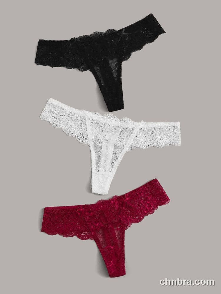 Custom Black Scallop Lace Thong 3-Pack Panties – Wholesale Direct from Factory 3
