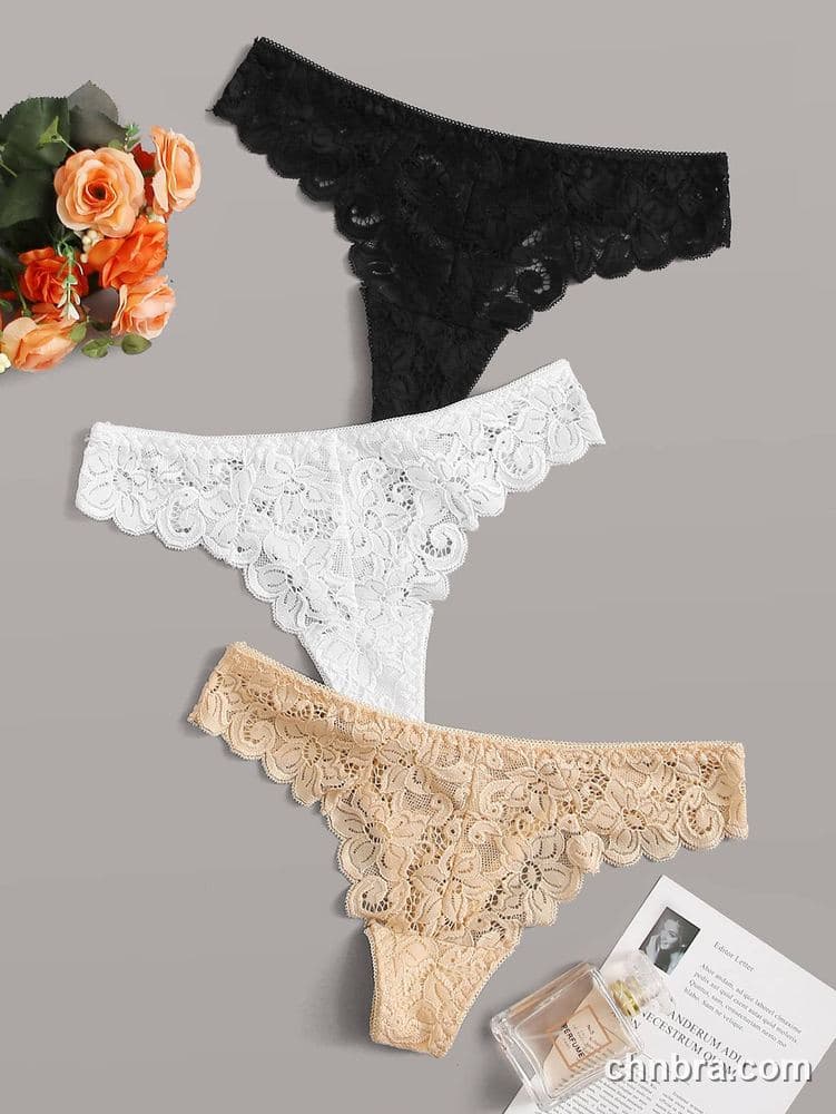 Women's Black Floral Lace Thong 3-Pack Panties – OEM / ODM Underwear Manufacturer