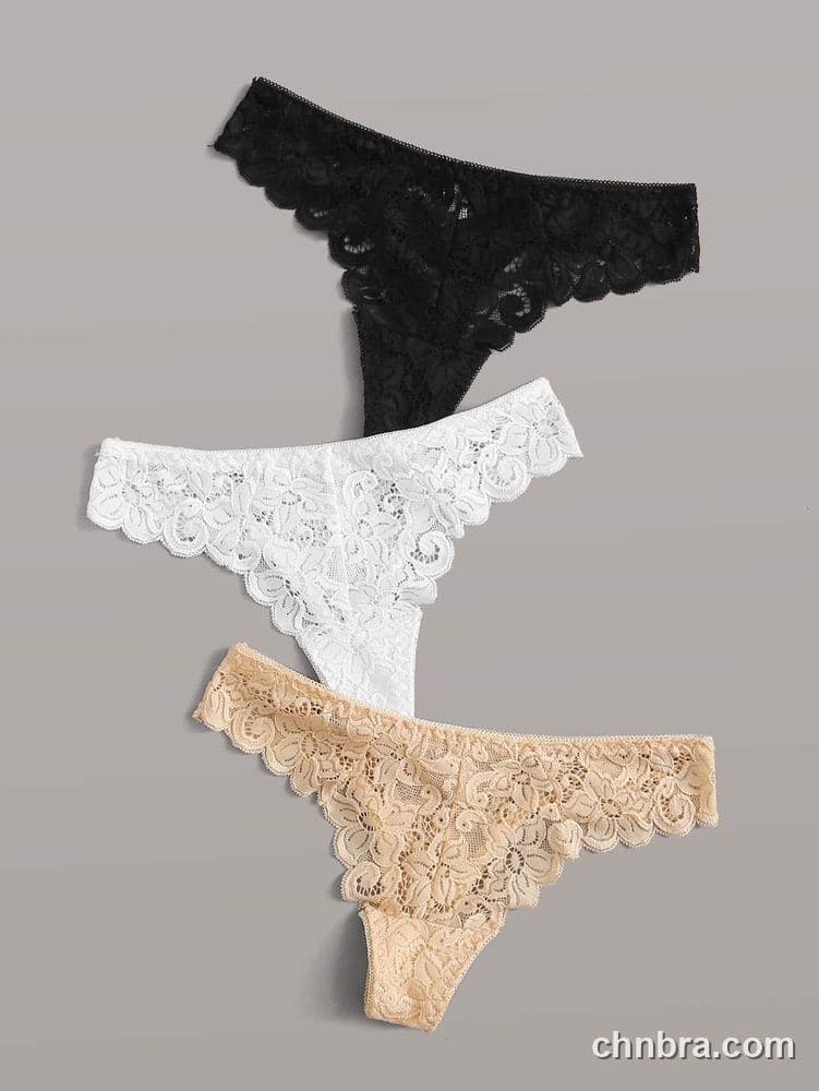 Women's Black Floral Lace Thong 3-Pack Panties – OEM / ODM Underwear Manufacturer 3