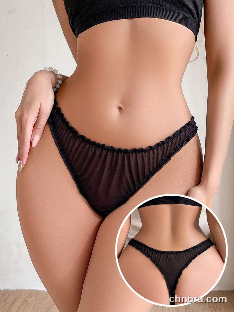 Women's Black Ruched Sheer Mesh Thong – Wholesale Panties Manufacturing Factory