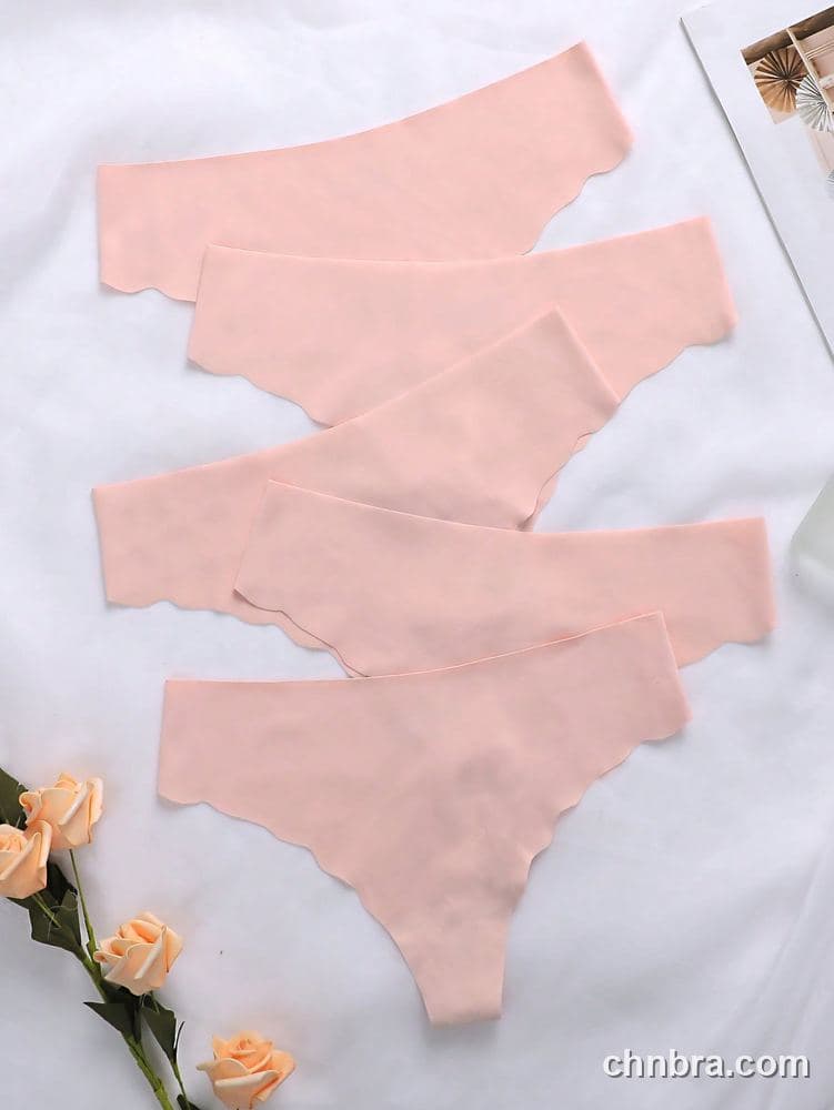 Women's Blush Seamless Scallop-Edge Thong 5-Pack Panties – OEM / ODM Underwear Manufacturer