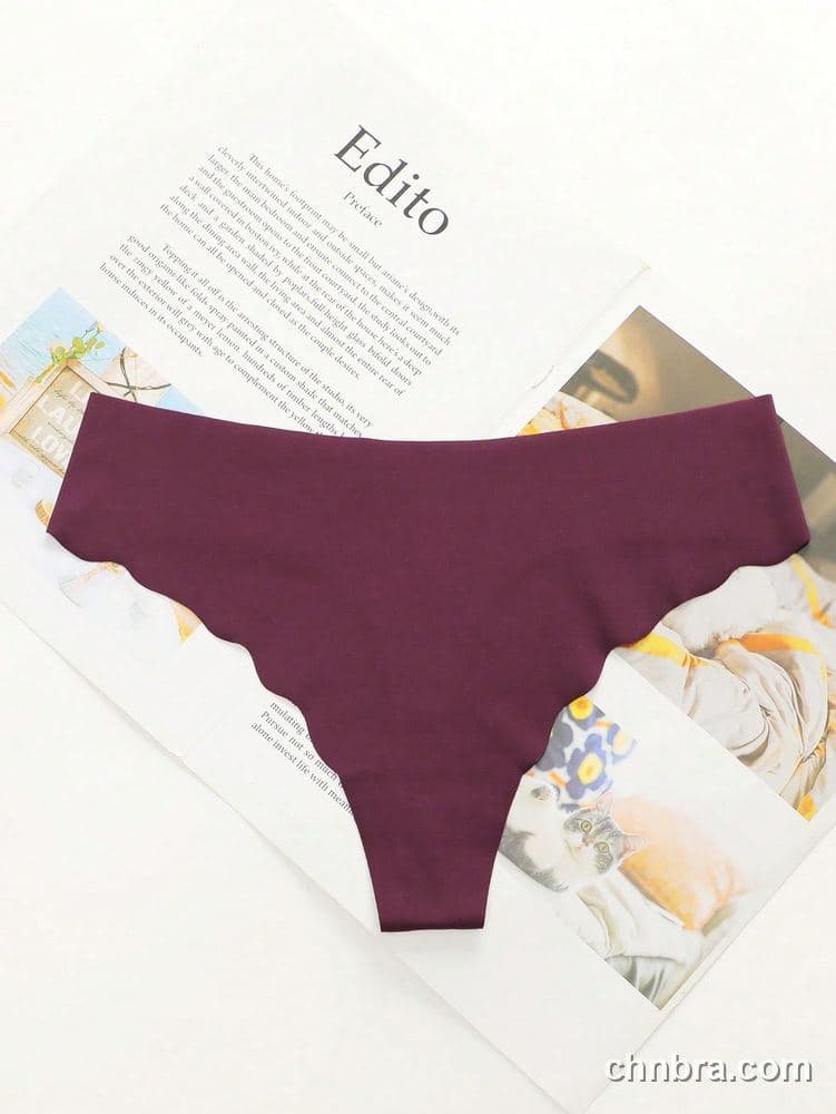 Plum Seamless Scallop-Edge Thong 5-Pack Panties – Factory Wholesale, Nylon Blend 4
