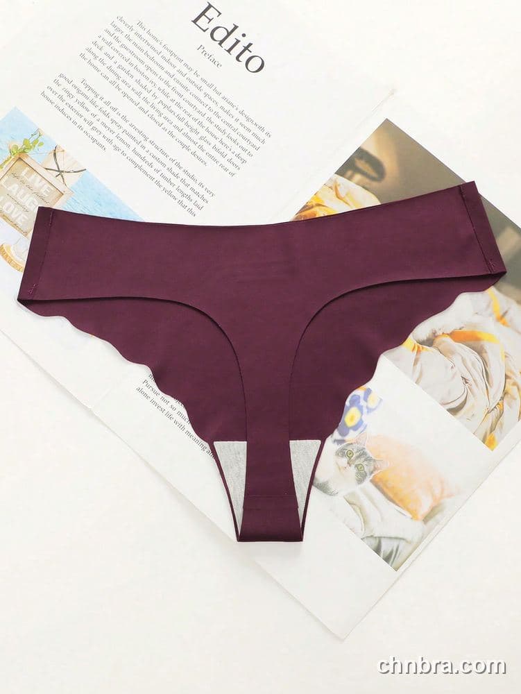 Plum Seamless Scallop-Edge Thong 5-Pack Panties – Factory Wholesale, Nylon Blend 5
