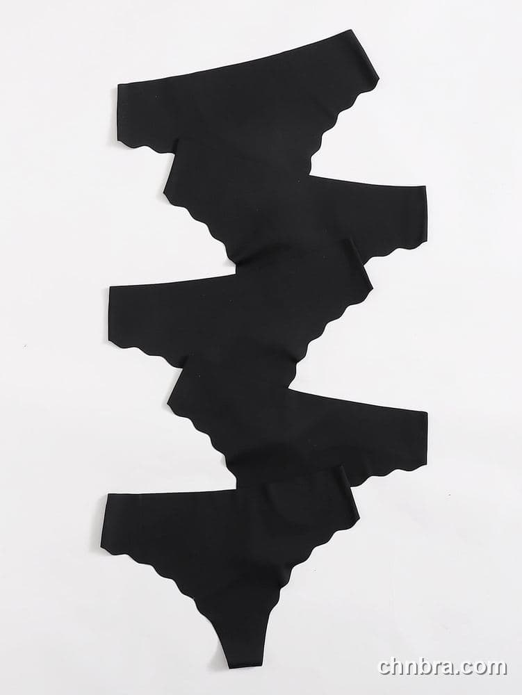 Black Seamless Scallop-Edge Thong 5-Pack – Bulk Wholesale, Lingerie Supplier 4