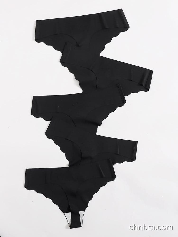 Black Seamless Scallop-Edge Thong 5-Pack – Bulk Wholesale, Lingerie Supplier 5