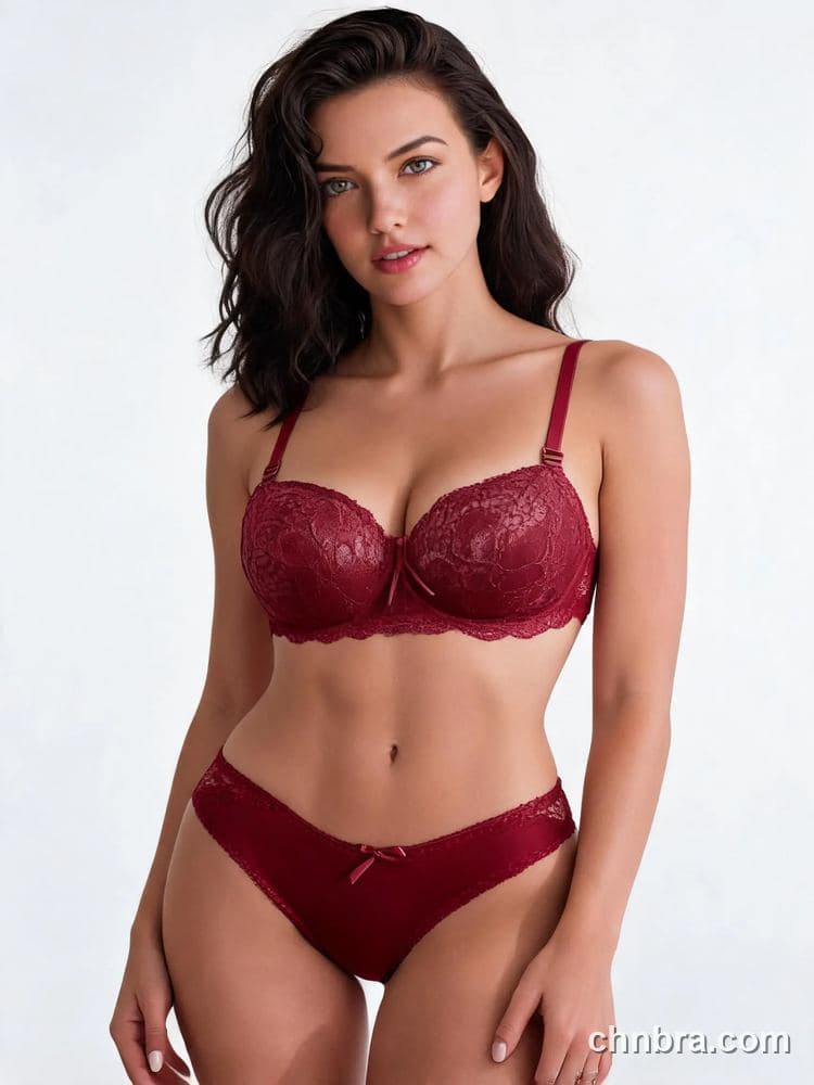 Elacene Burgundy Floral Lace Balconette Lingerie Set – Factory Wholesale 3