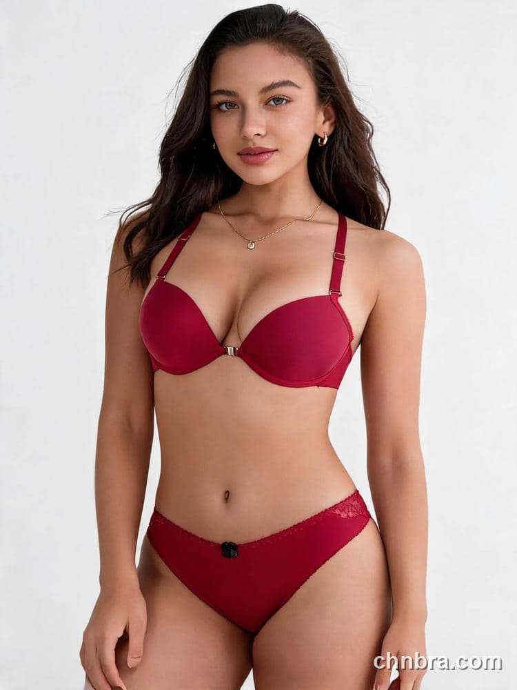 Custom Black Front-Closure Push-Up Bra & Panty Set – Wholesale Direct from Factory 11