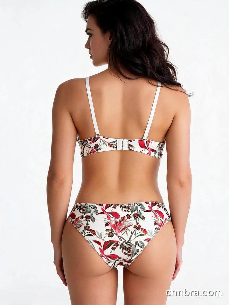 White Tropical Floral Print Push-Up Bra & Panty Set – Wholesale Lingerie Manufacturing Factory 2