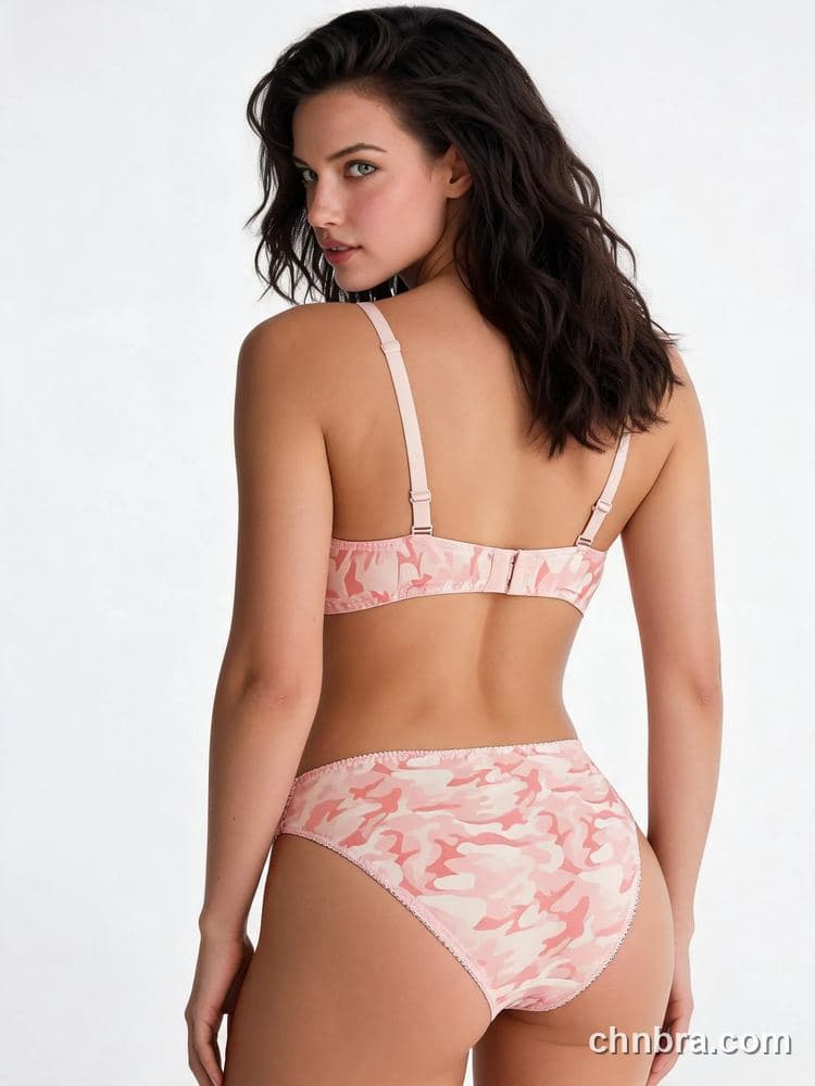 Elacene Women's Pink Camo Print Wire-Free Push-Up Bra & Panty Set – Direct Factory Wholesale 2