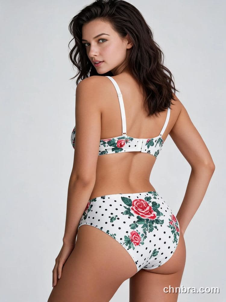 Custom White Rose Polka-Dot Print Push-Up Bra & Panty Set – Wholesale Direct from Factory 2