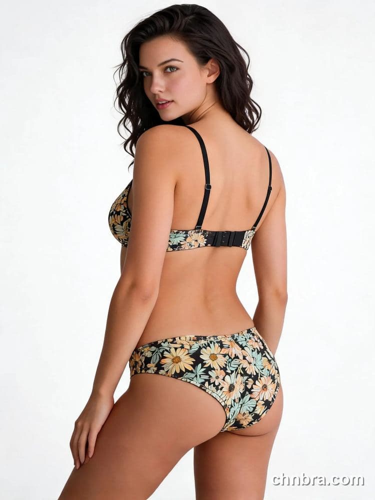 Elacene Women's Black Sunflower Print Push-Up Bra & Panty Set – Direct Factory Wholesale 2