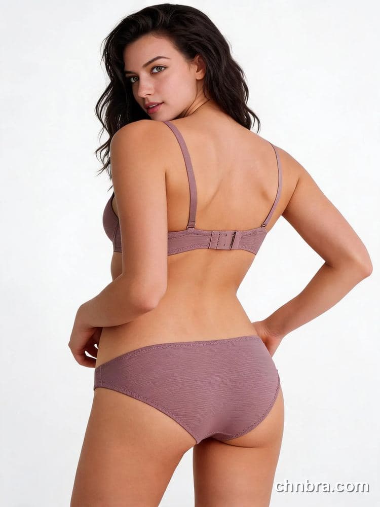 Elacene Mauve Ribbed Texture Wire-Free Bra Lingerie Set – Factory Wholesale 2