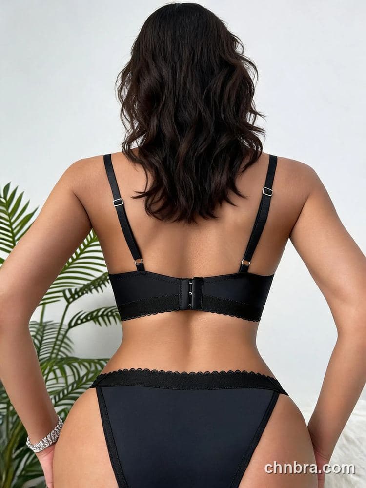 Black Rose Lace-Panel Longline Bra & Panty Set – Wholesale Lingerie Manufacturing Factory 2