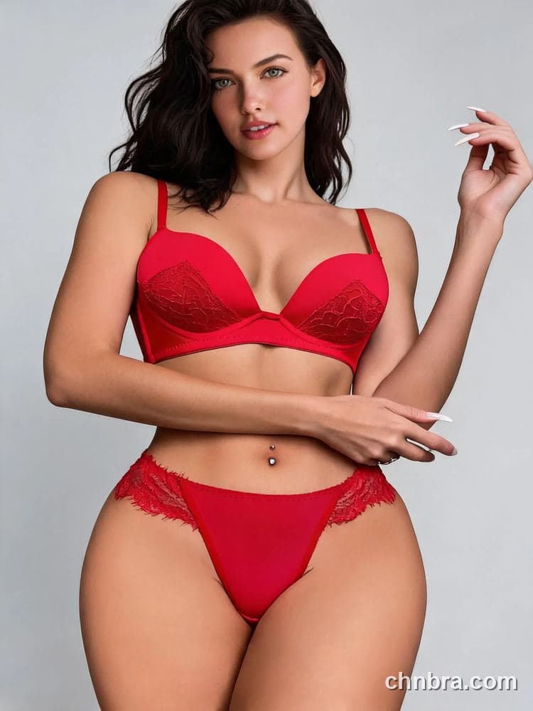Women's Red Lace-Panel Plunge Bra Lingerie Set – Bulk Wholesale, Bra Supplier 3