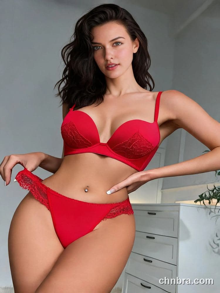 Women's Red Lace-Panel Plunge Bra Lingerie Set – Bulk Wholesale, Bra Supplier 5
