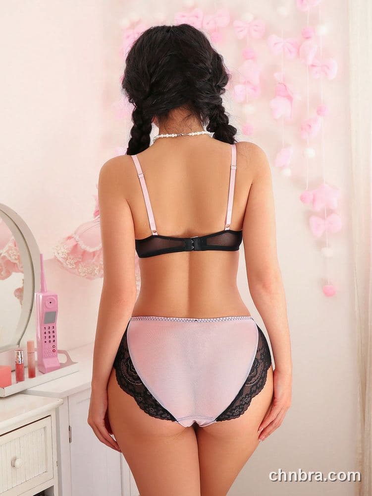 Elacene Women's Pink Two-Tone Lace Push-Up Bra & Panty Set – Direct Factory Wholesale 2