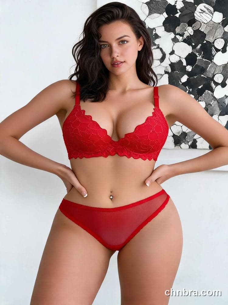 Women's Navy Scallop Lace Push-Up Bra & Panty Set – OEM / ODM Lingerie Manufacturer 6