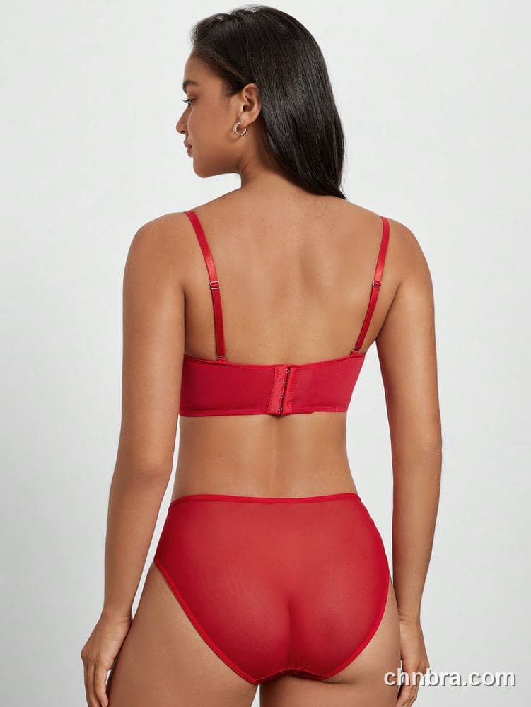 Elacene Red Glitter Satin Longline Bra Lingerie Set – Factory Wholesale 6