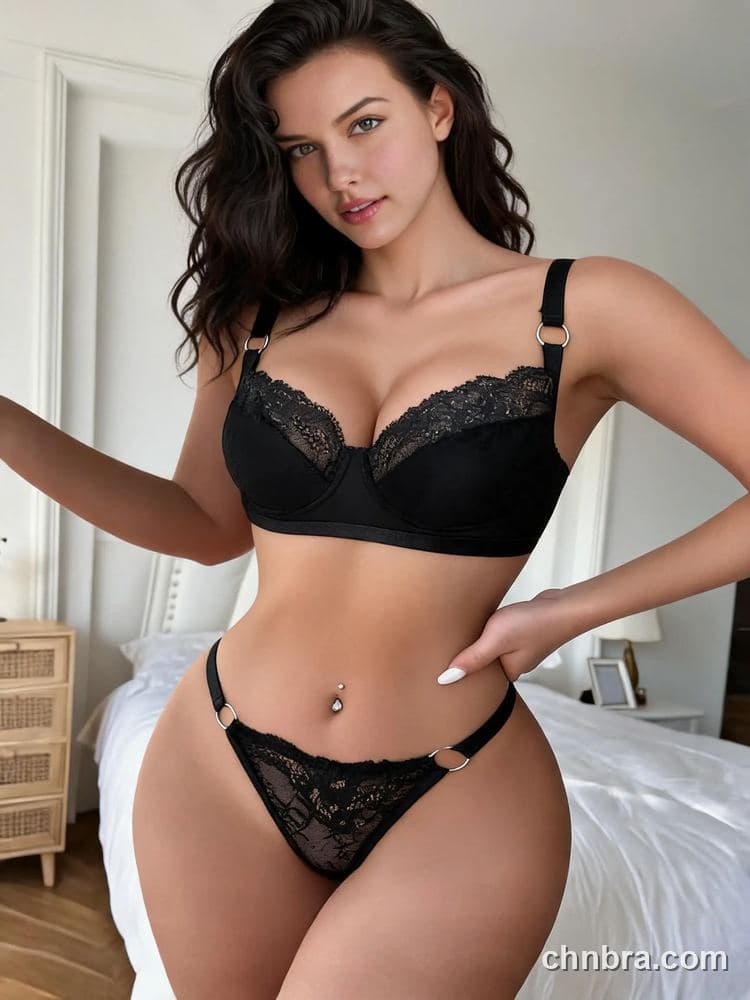 Women's Black Lace Top-Trim Bra Lingerie Set – Bulk Wholesale, Bra Supplier 3