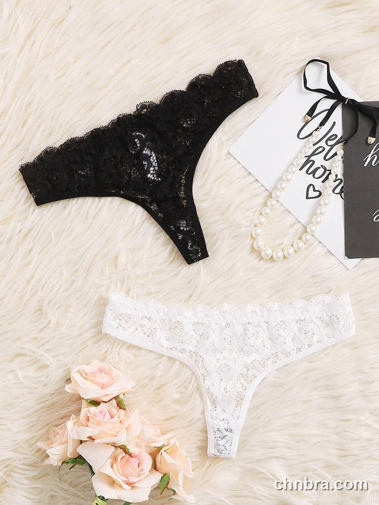 Women's Black Floral Lace Thong Panties – OEM / ODM Underwear Manufacturer