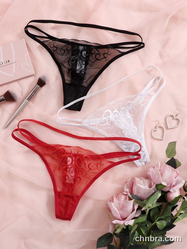 Black Swirl-Embroidered Sheer G-String – Bulk Wholesale, Lingerie Supplier